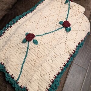 Handmade Crochet Blanket with Floral Design